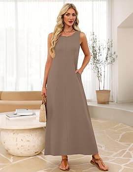 MEROKEETY Women's 2026 Summer Maxi Dress Sleeveless Crewneck Casual Loose Beach Vacation Basic Lo... | Amazon (US)