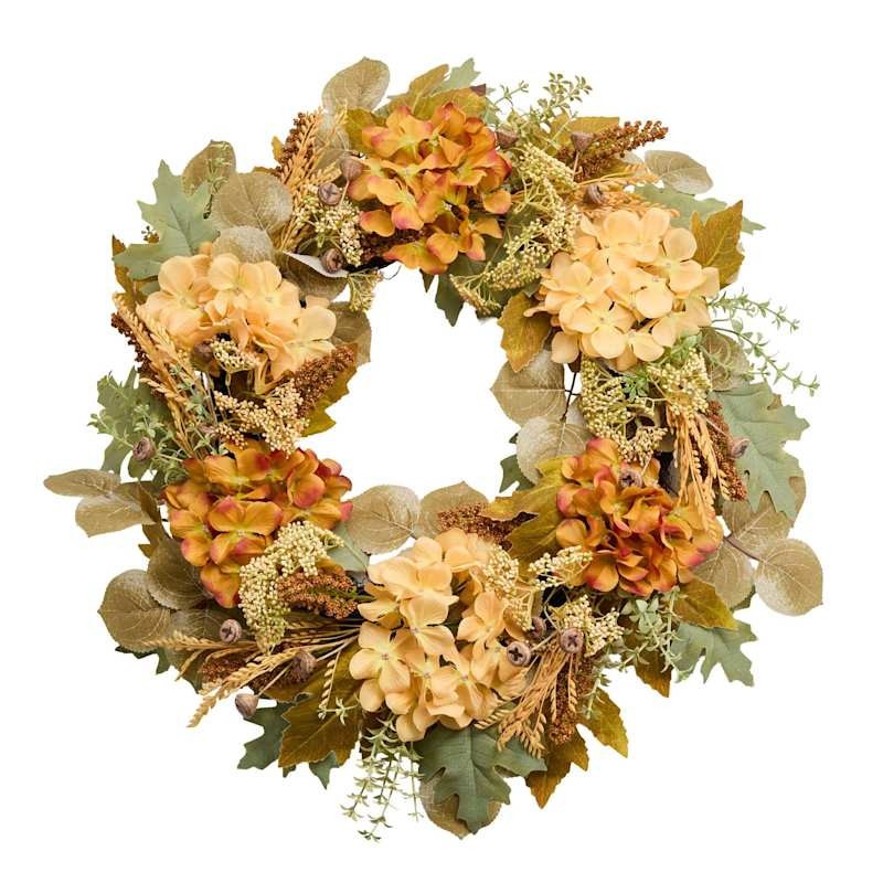 Orange Mixed Hydrangea Wreath, 24" | At Home