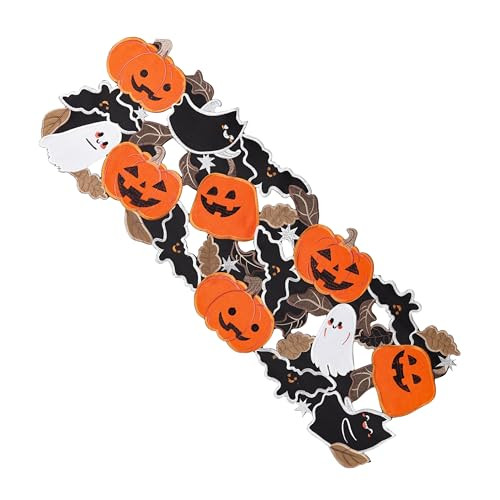 Singinglory Embroidered Halloween Table Runner Ghost Pumpkin Bat Cute Element Halloween Table Decorations for Home Party Decor 13X88 Inch | Amazon (US)