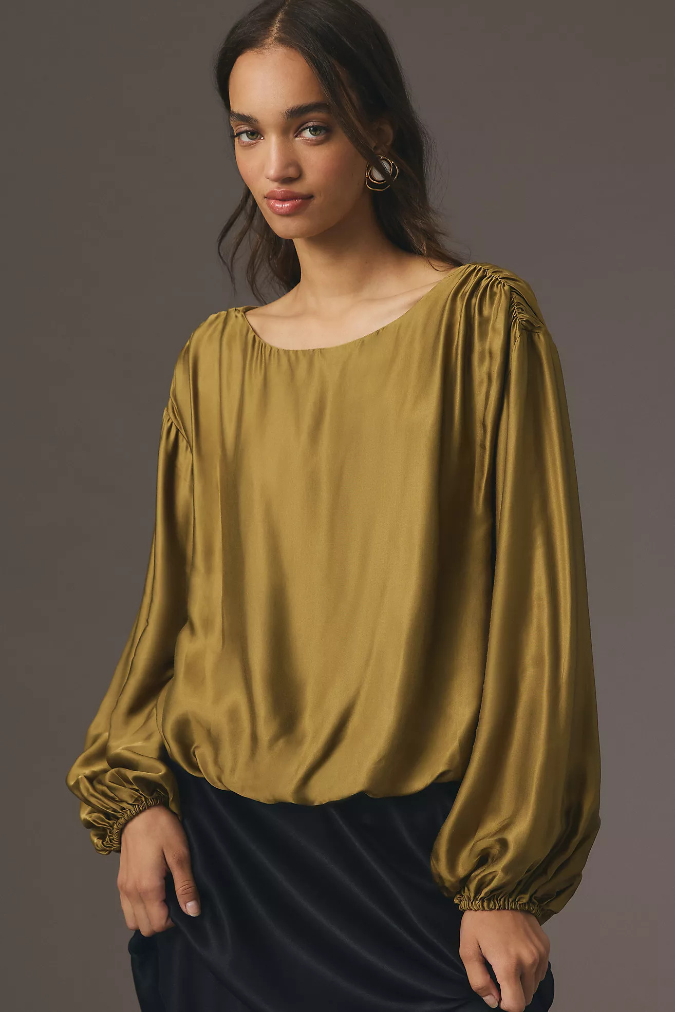 By Anthropologie Balloon-Sleeve Silky Blouse | Anthropologie (US)
