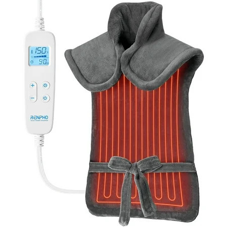 RENPHO Electric Heating Pad for Back Pain Relief, Large Electric Heating Pad for Neck & Wrap with 6 Heat Settings & Auto Shut-Off - 24"x37" - Gray | Walmart (US)