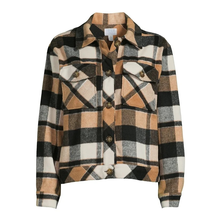 Time and Tru Women’s Plaid Button Down Cropped Shacket, Sizes XS-XXXL | Walmart (US)