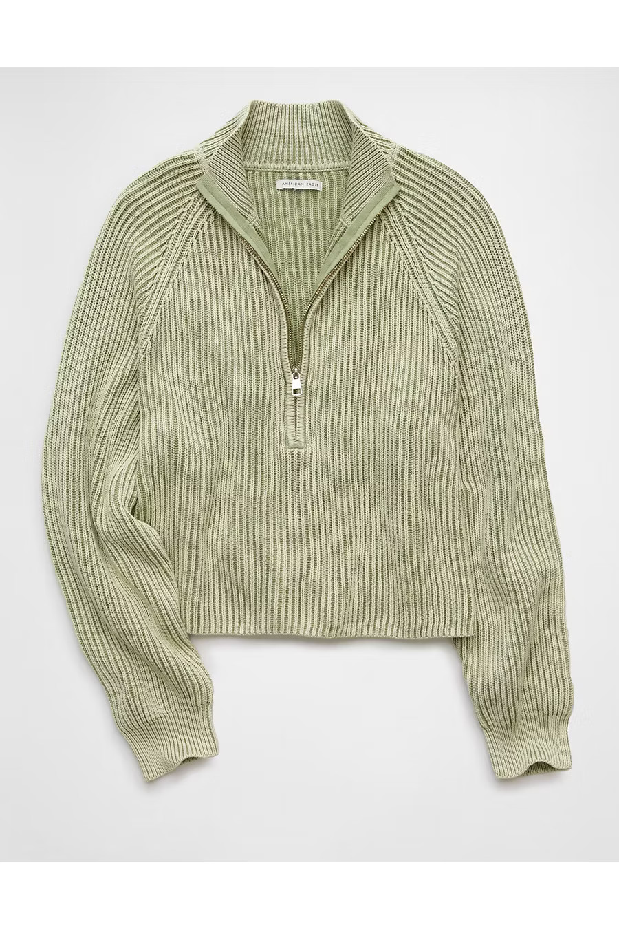 AE Cropped Mock Neck Quarter-Zip Sweater Women's Faded Olive XXS | American Eagle Outfitters (US & CA)
