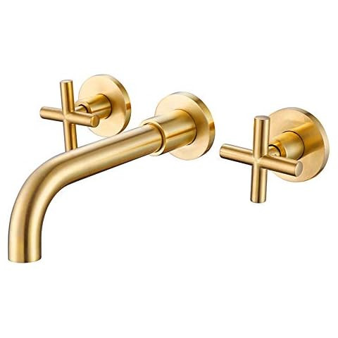 Brushed Brass Wall Mount Bathroom Faucet Two Cross Handles and Rough-in Valve Included,SUMERAIN | Amazon (US)