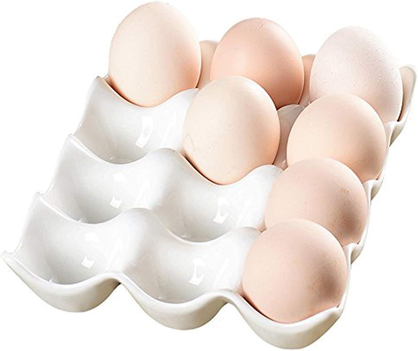 COMFECTO Egg Tray Holder, 12 Cup Large Egg Holder Kitchen Storage Fridge Organizer Decorative Crate  | Amazon (US)