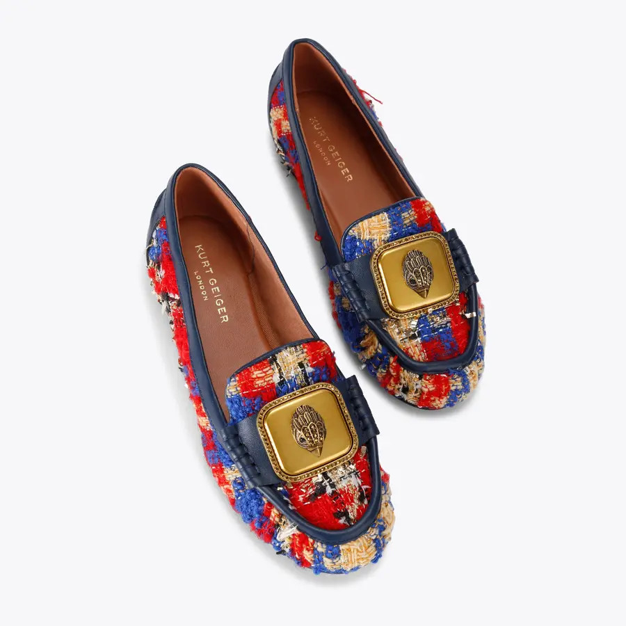 PIMLICO MOCCASIN Blue Red Tweed Loafers by Kurt Geiger London | Kurt Geiger US