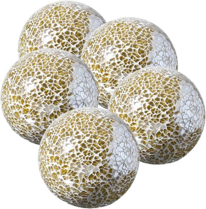 WHOLE HOUSEWARES | Decorative Balls | Set of 5 | Glass Mosaic Sphere | Diameter 3" | Modern Decorati | Amazon (US)