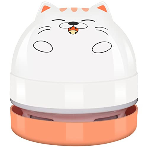 YUNYILAN Mini Desktop Vacuum Cleaner, Portable USB Vacuum Cleaner for Desk Mini Cute Cartoon Desktop Vacuum for Cleaning Eraser Crumbs, Dust, Crumbs, Computer, Keyboard and Car (White Orange) | Amazon (US)