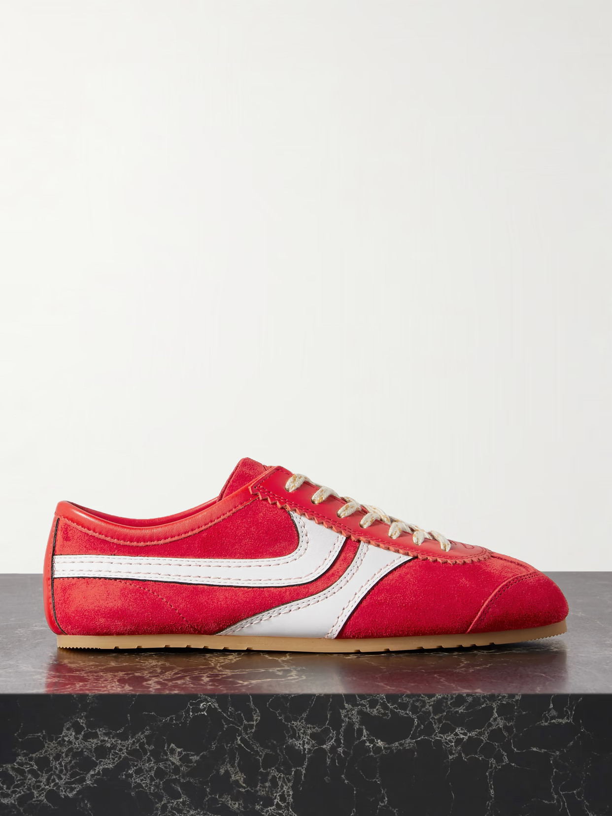 Dries Van Noten - Leather-trimmed Suede Sneakers - Red | NET-A-PORTER (US)