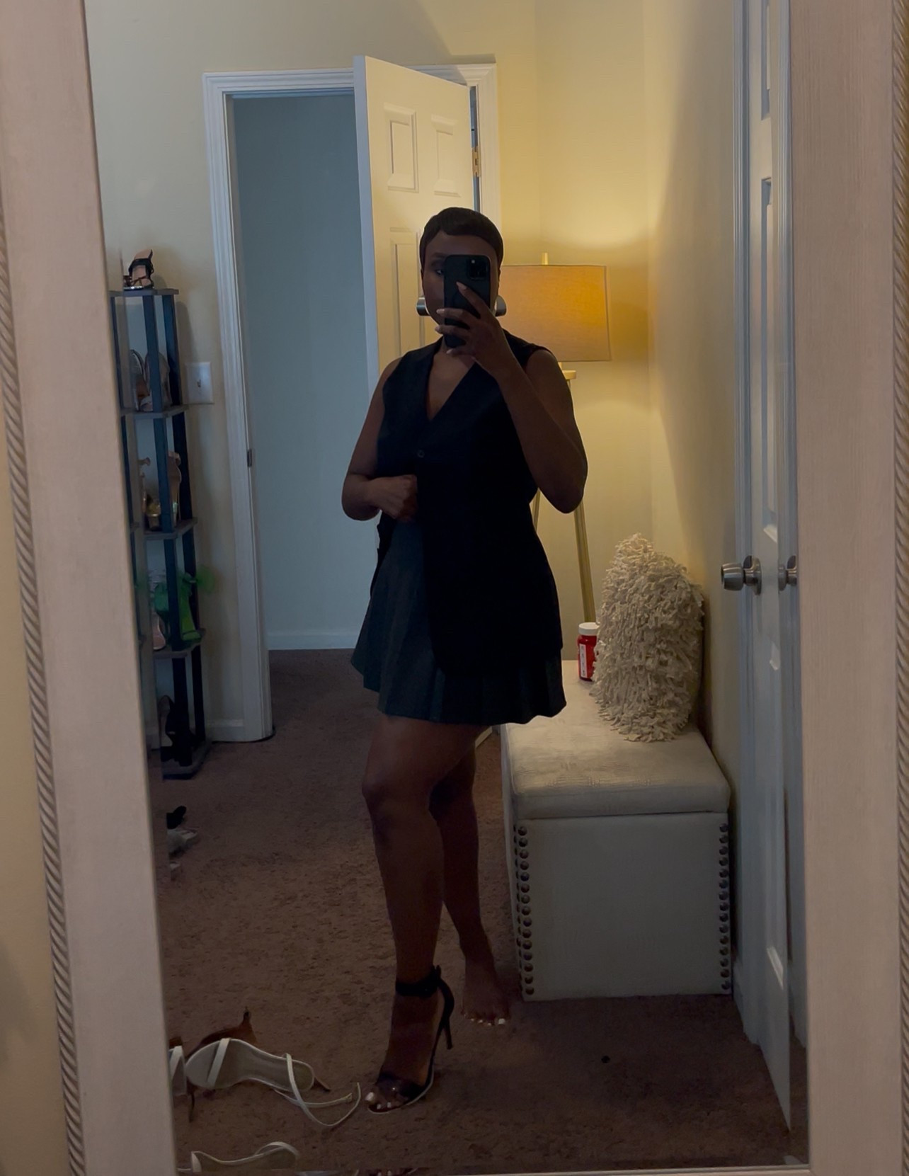 Grey pleated mini skirt, black button down vest, preppy summer outfit

#LTKStyleTip #LTKSummerEdit #LTKSeasonal