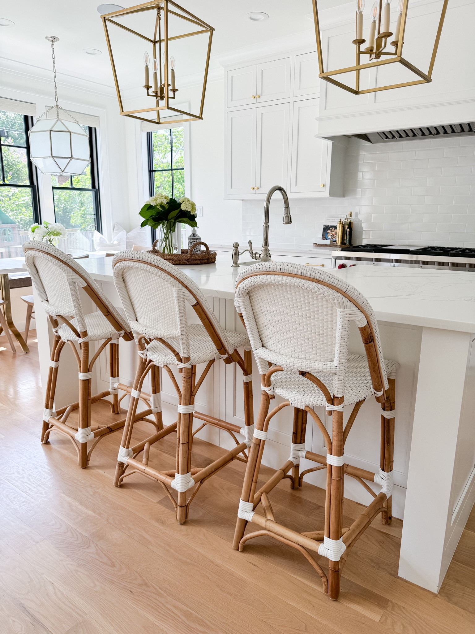 Open concept, kitchen, dining, breakfast, nook, coastal kitchen, white kitchen, counter stool, bistro counter, stool, white, and Wood, kitchen, kitchen and spa, modern coastal, organic modern, brass lanterns, lighting, pendant  lighting

#LTKStyleTip #LTKSaleAlert #LTKHome