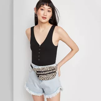 Women's Sleeveless V-Neck Snap Placket Ribbed Bodysuit - Wild Fable™ Black | Target