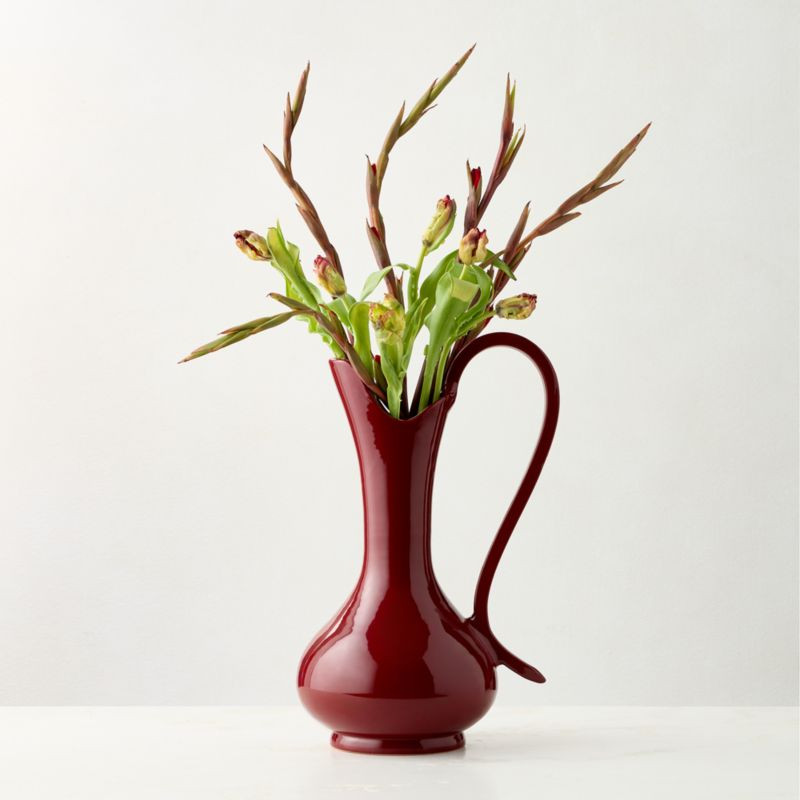 Arianna Burgundy Ceramic Pitcher Vase | CB2