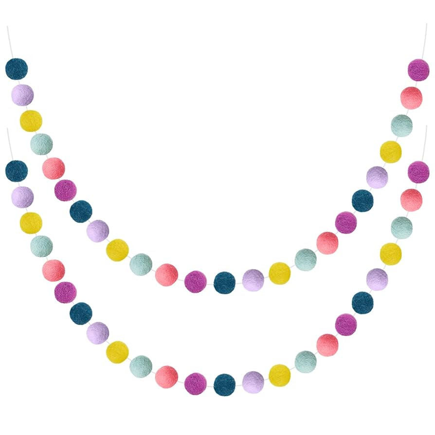 Boao 2 Pieces Wool Felt Ball Garland Colorful Pom Pom Garland Handmade 6.5 Feet Long 24 Balls Fel... | Amazon (US)