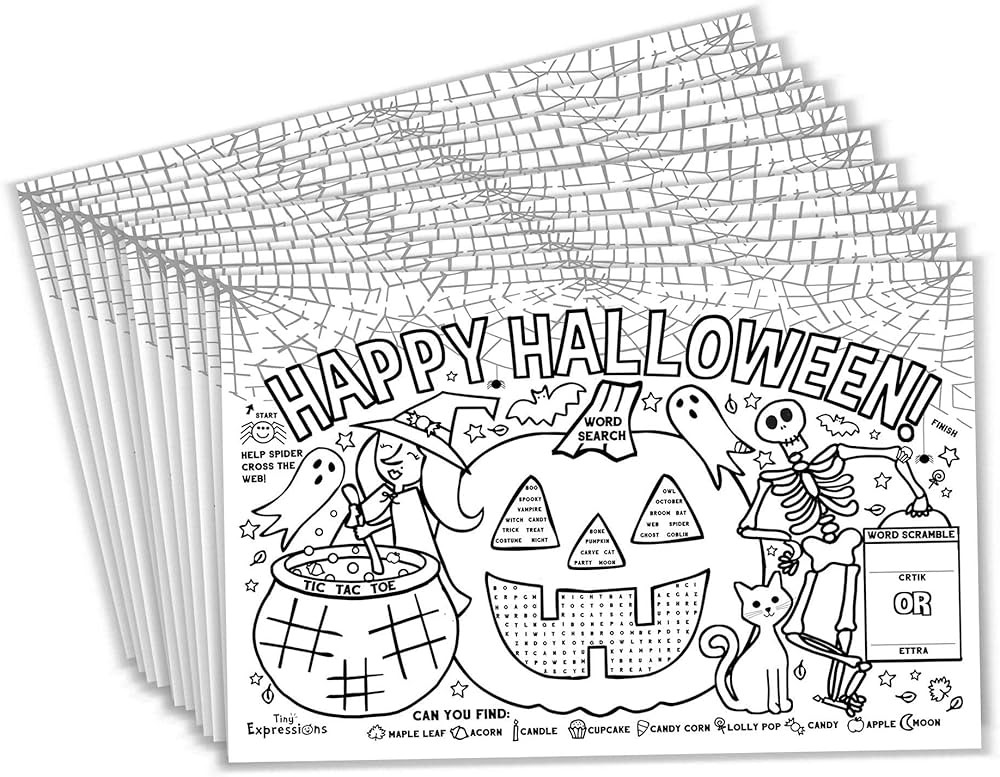 Tiny Expressions – Halloween Placemats for Kids (Pack of 12 Pumpkin Placemats) | Coloring Activ... | Amazon (US)