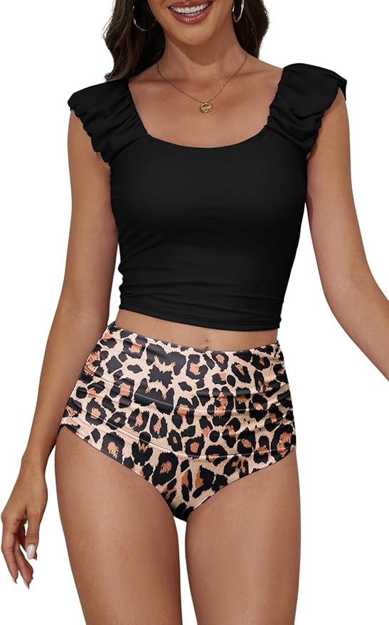 Eomenie Tankini Swimsuits for Women Ruched Tummy Control Bathing Suit Two Piece Swim Tank Top wit... | Amazon (US)