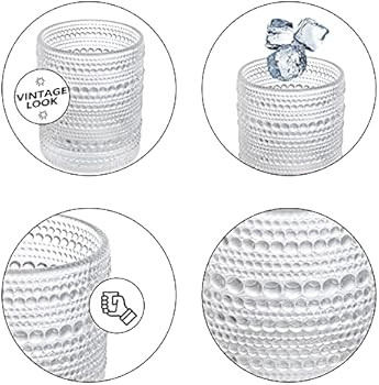 ZOOFOX Set of 6 Romantic Water Glasses, 12 oz Hobnail Glasses Tumbler, Clear Embossed Vintage Gla... | Amazon (US)