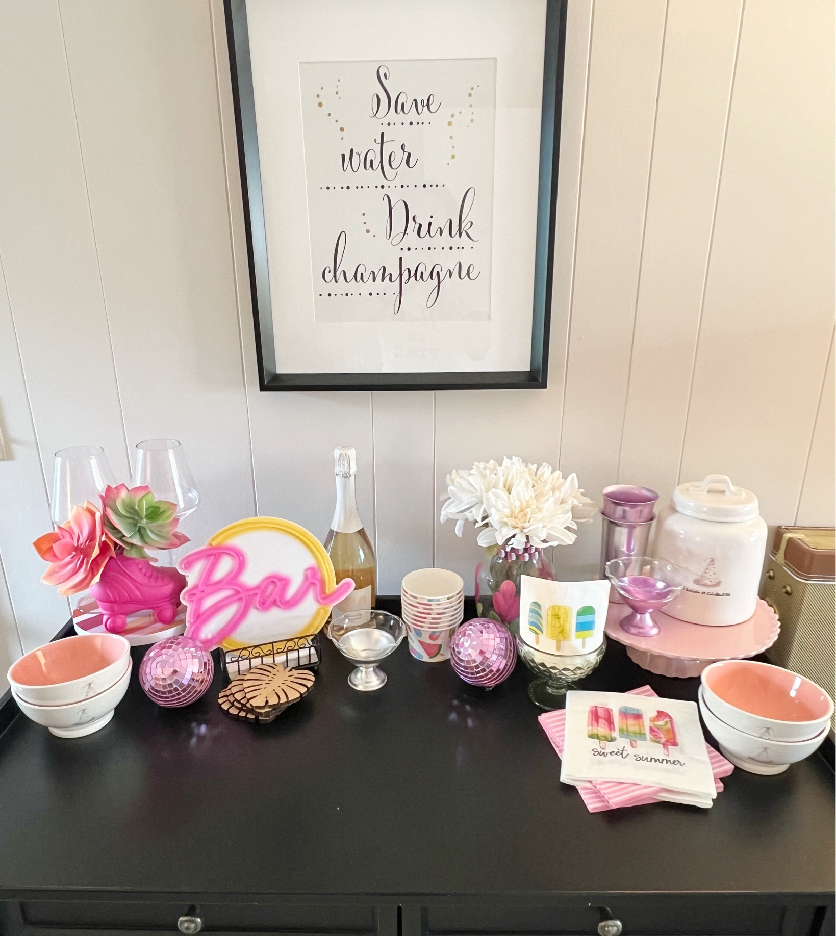 Loving my new bar top as I get ready to welcome summer! Bring on all the ice cream and cocktails!! #LTKHomeDecor #LTKBar #LTK 