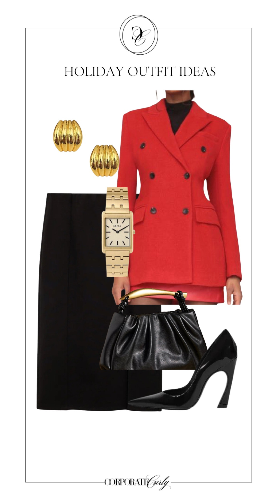 Keeping it chic and professional for your work holiday party!  A bold red blazer coat, classic black pencil skirt, and sleek black pumps make this look both festive and sophisticated. Perfect for ringing in the season in style! #HolidayPartyLook #WorkHolidayStyle #RedBlazer #OfficeChic #PencilSkirt #FestiveFashion #WorkToParty #HolidayOutfit #TimelessElegance#LTKParties

#LTKHoliday #LTKWorkwear