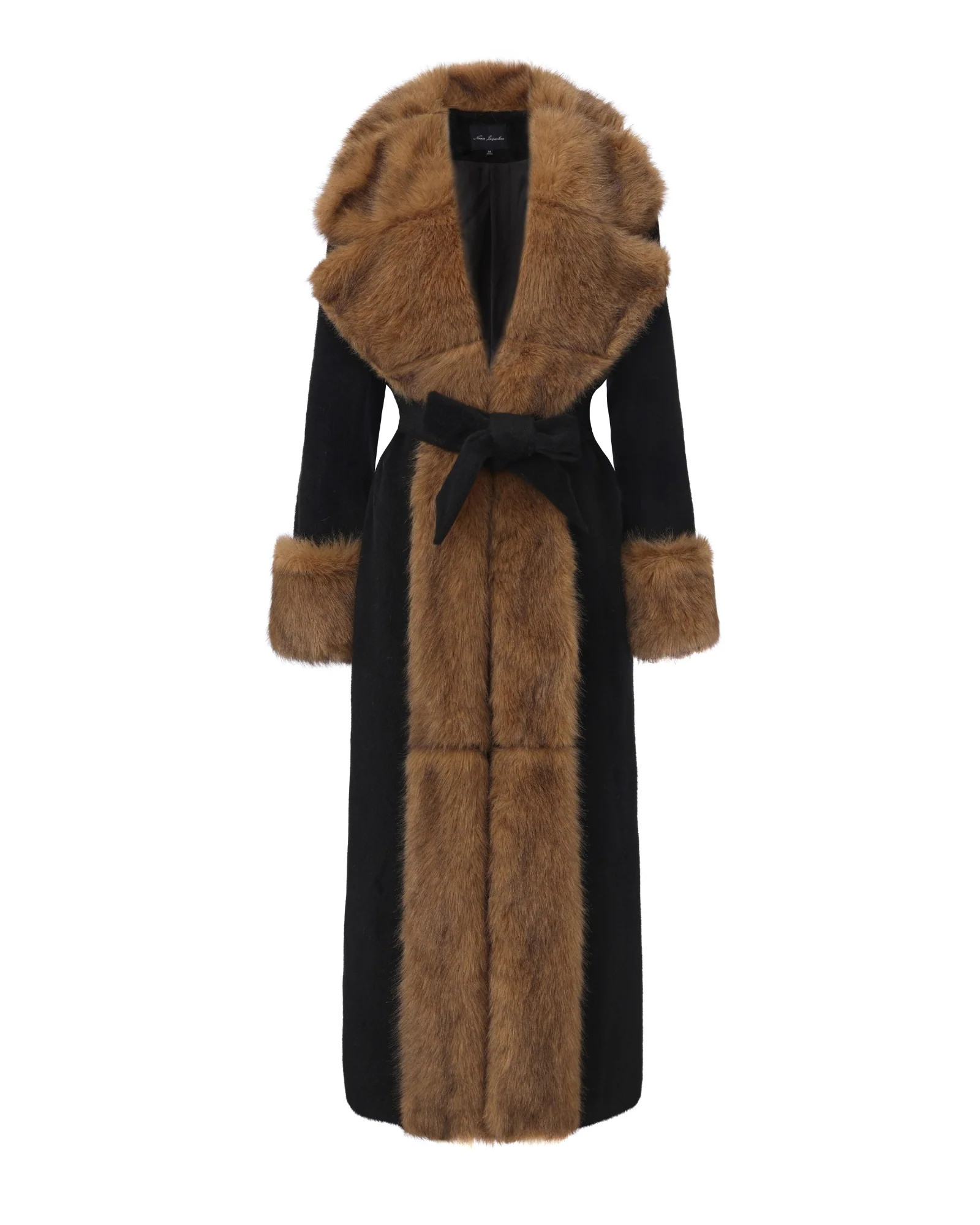 Adriana Faux Fur Coat (Black & Brown) | Long Winter Coat for Women | Nana Jacqueline