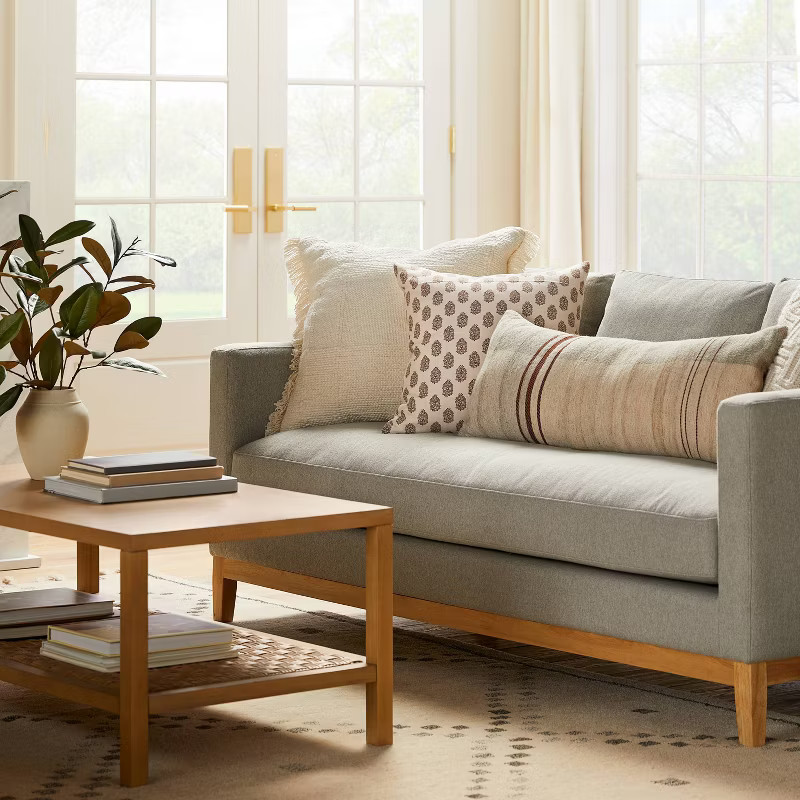 Floral Block Printed Square Throw Pillow Cream/Mahogany - Threshold™ designed with Studio McGee | Target