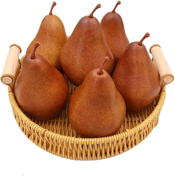 6PCS Fake Brown Pear Artificial Lifelike Fake Fruits Decorative Kitchen Party Home Ornament House... | Amazon (US)