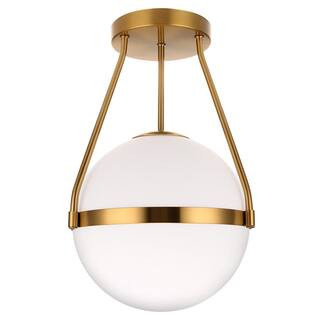 Briignite 10 in.1-Light Gold Semi-Flush Mount with White Frosted Glass Shade and No Bulb Included... | The Home Depot