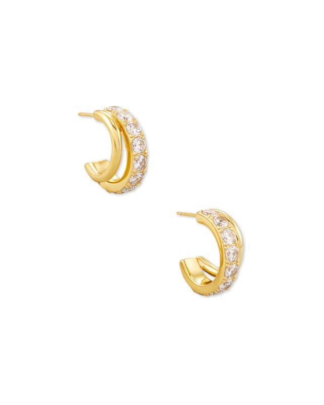 Livy Gold Huggie Earrings in White Crystal | Kendra Scott