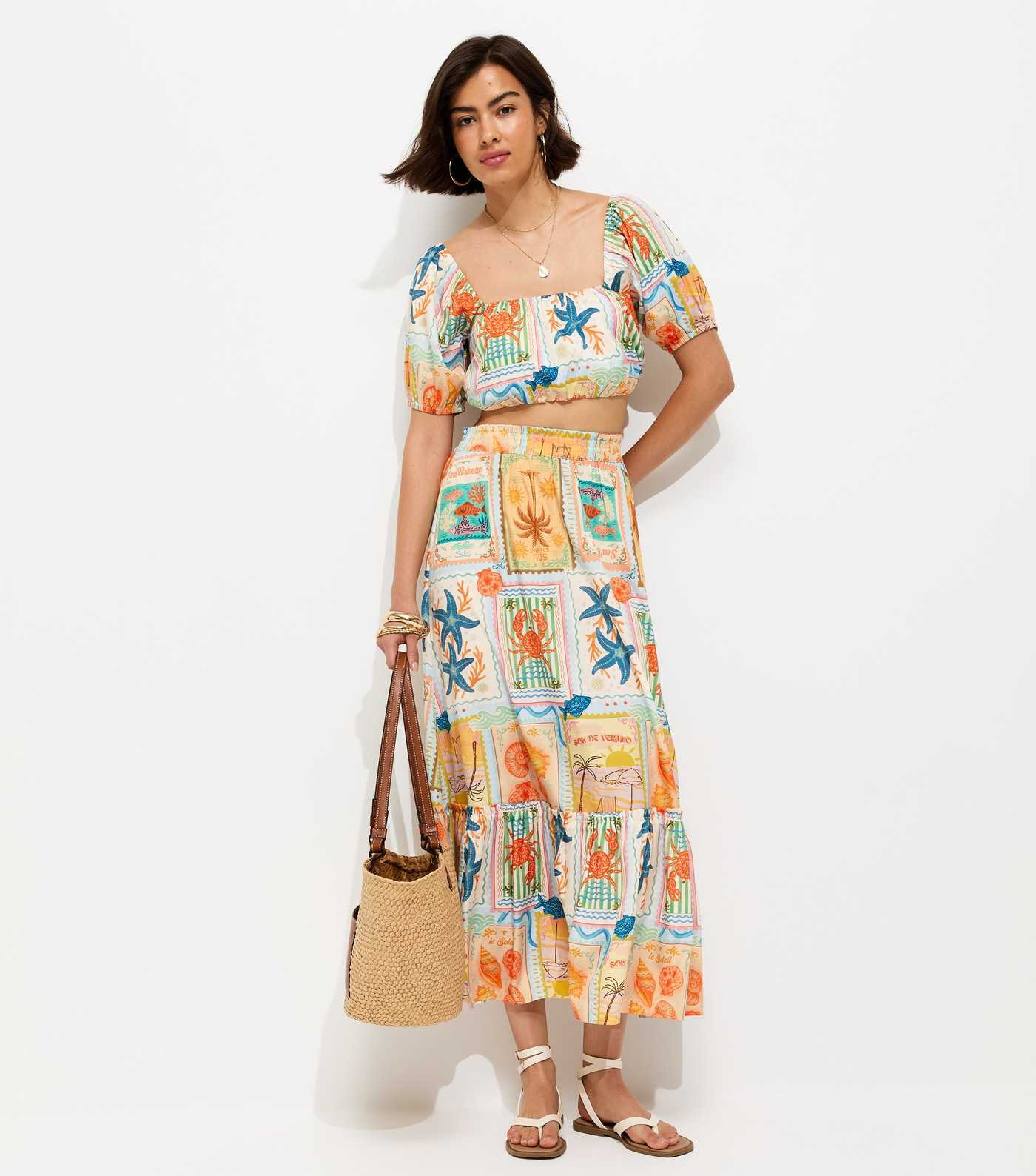 Multicoloured Patchwork Print Tiered Midi Skirt | New Look | New Look (UK)