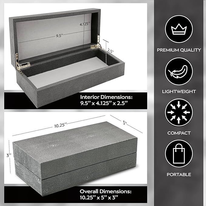 Decorative Box, Silver with Gray Large Shagreen Faux Leather Boxes Storage, Jewelry, Cosmetics, K... | Amazon (US)