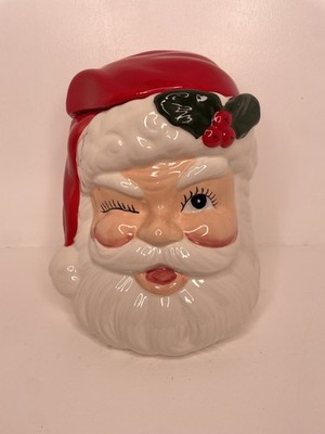 Winking Santa Cookie Jar Container Sleigh Bell Bistro Christmas Holiday Vintage | eBay | eBay US