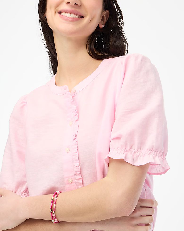 Linen-blend ruffle top with puff sleeves | J.Crew Factory