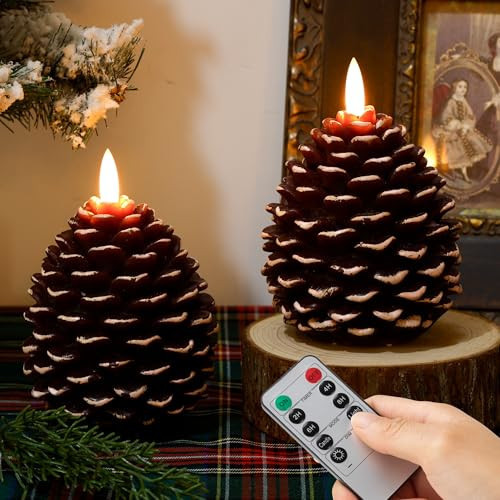 SEHNSY Christmas Flameless Pinecone Candles with Remote,Real Wax Battery Operated Candles, Flickering Led Pine Cone Candle for Xmas Holiday Winter Home Decoraction, 2 Pack | Amazon (US)