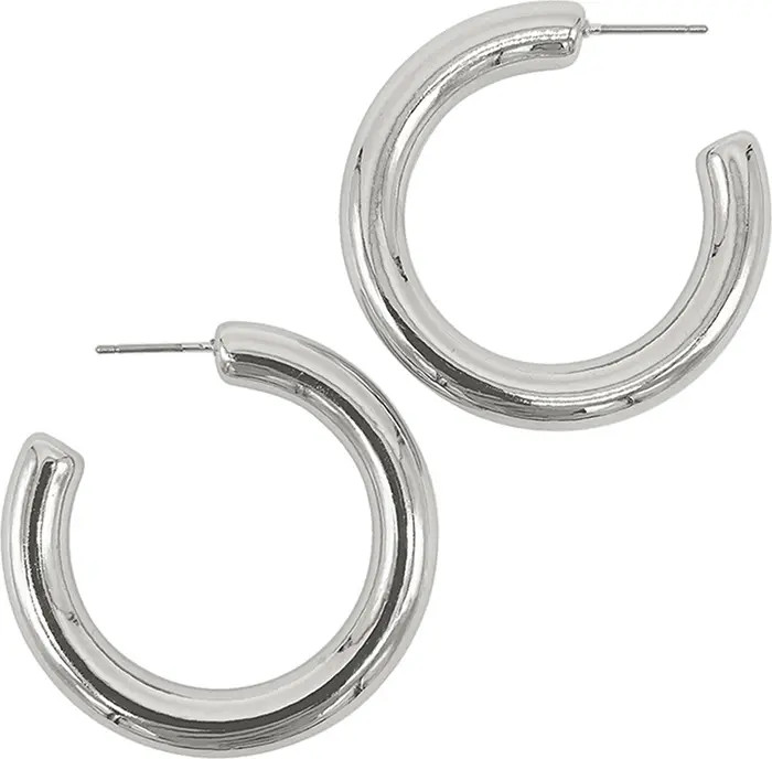 Adornia Rhodium Plated Thick Tube Hoop Earrings | Nordstromrack | Nordstrom Rack