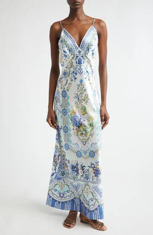 Camilla My Homespun Heart Bias Cut Silk Satin Maxi Slipdress at Nordstrom, Size Small | Nordstrom