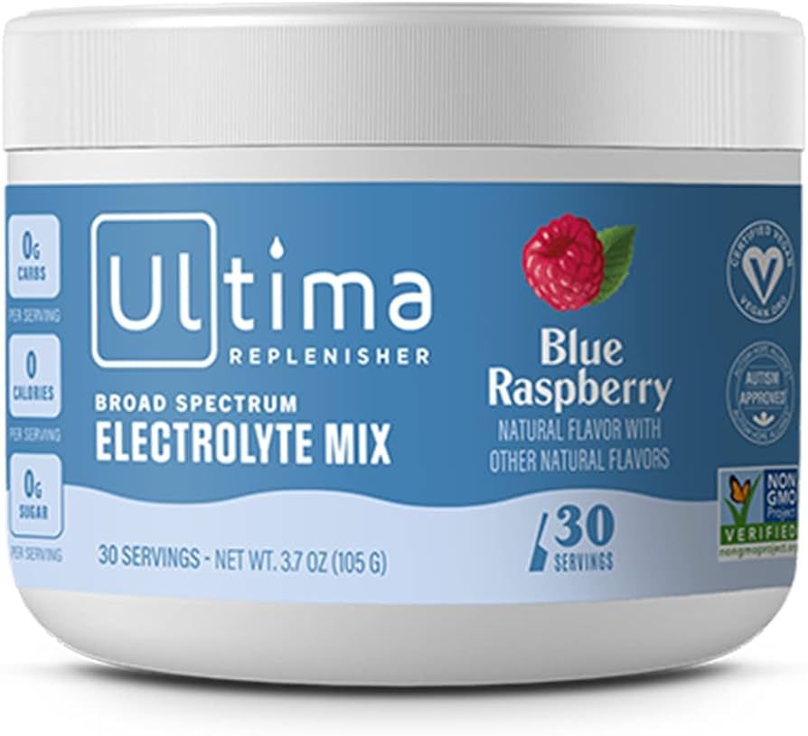 Ultima Replenisher Electrolyte Hydration Drink Mix, Blue Raspberry, 30 Servings - Sugar Free, 0 C... | Amazon (US)