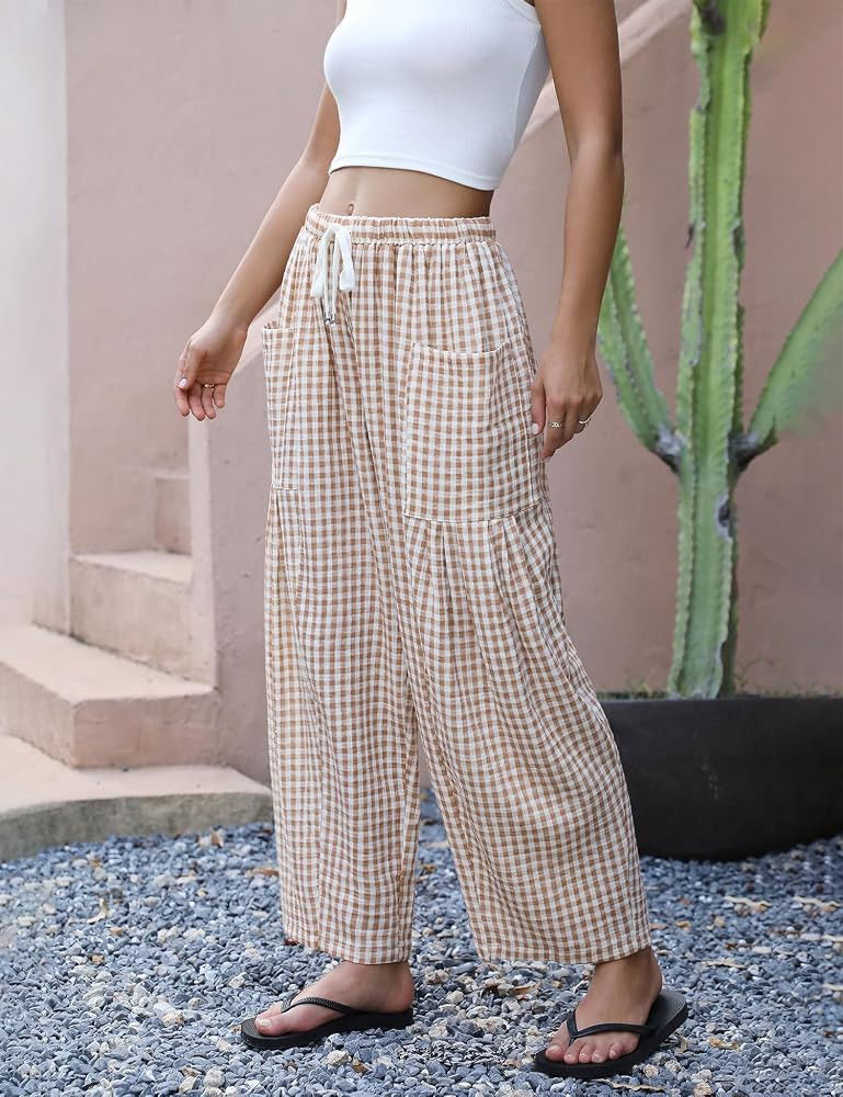 LOMON Womens Wide Leg Linen Pants Casual Drawstring Palazzo Harem Pants Summer Loose Beach Travel... | Amazon (US)