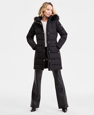 Women's Faux-Fur-Trim Hooded Puffer Coat | Macy's