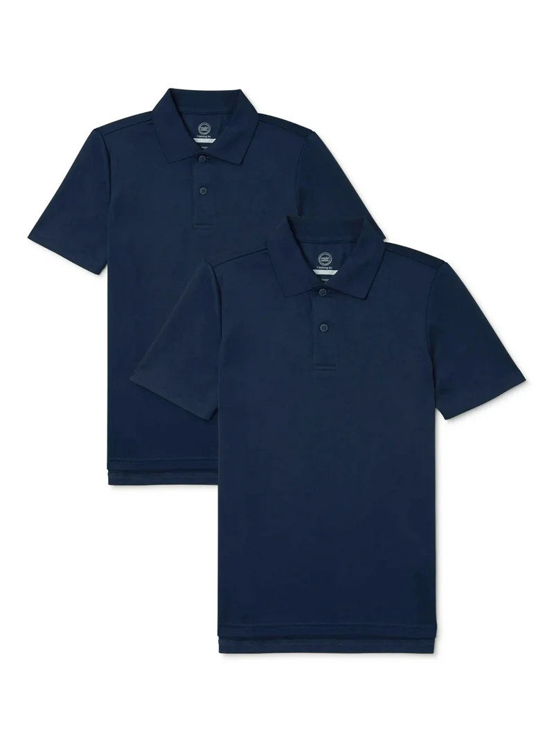 Wonder Nation Boys School Uniform Short Sleeve Performance Polo Shirt, 2-Pack, Sizes 4-18 & Husky... | Walmart (US)