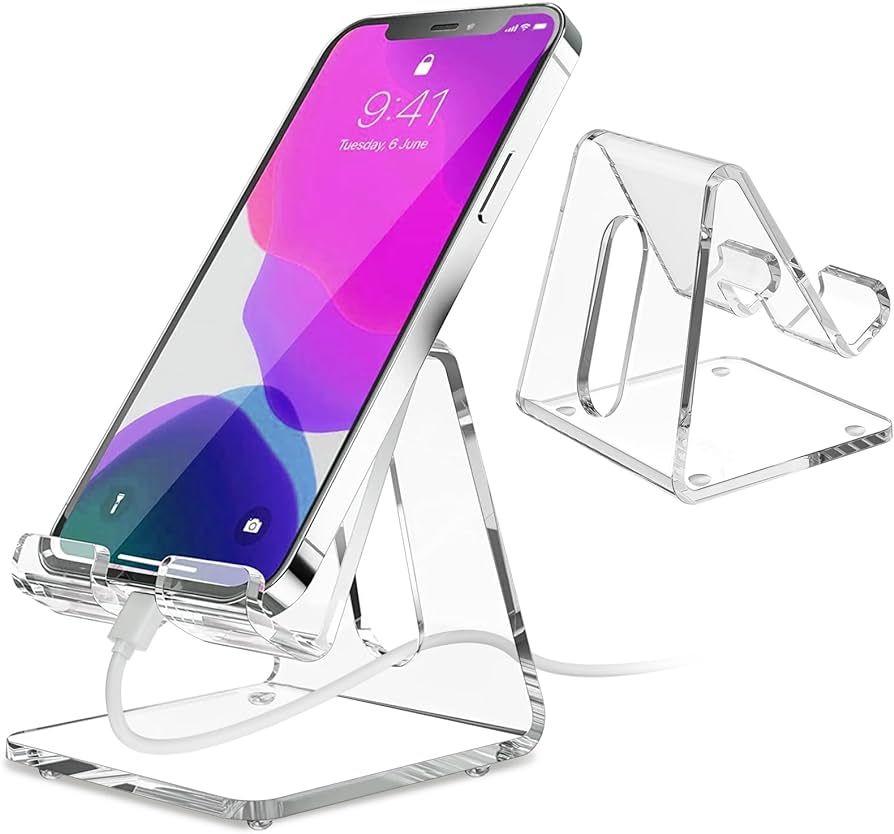 KTRIO Acrylic Cell Phone Stand, Clear Phone Holder, Transparent Phone Stand for Desk Phone Dock C... | Amazon (US)