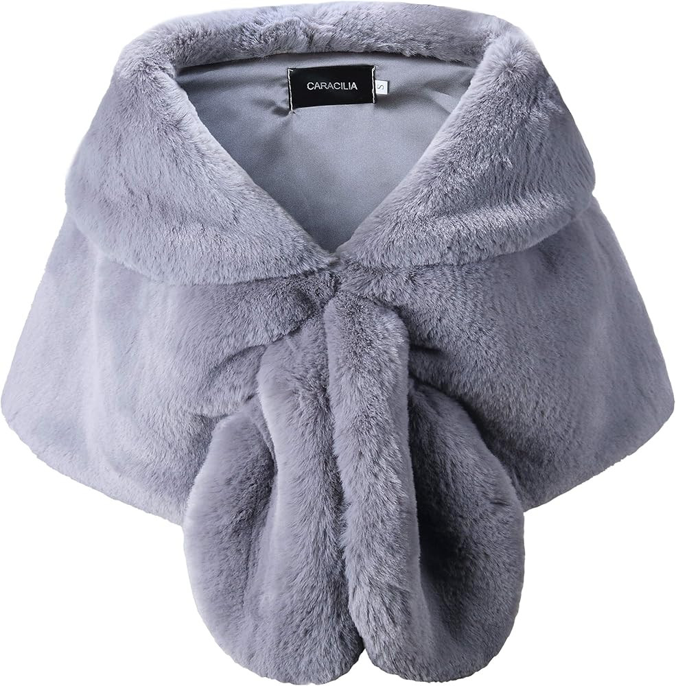 Caracilia Faux Fur Shawl Wrap Stole Shrug Winter Bridal Wedding Cover Up | Amazon (US)