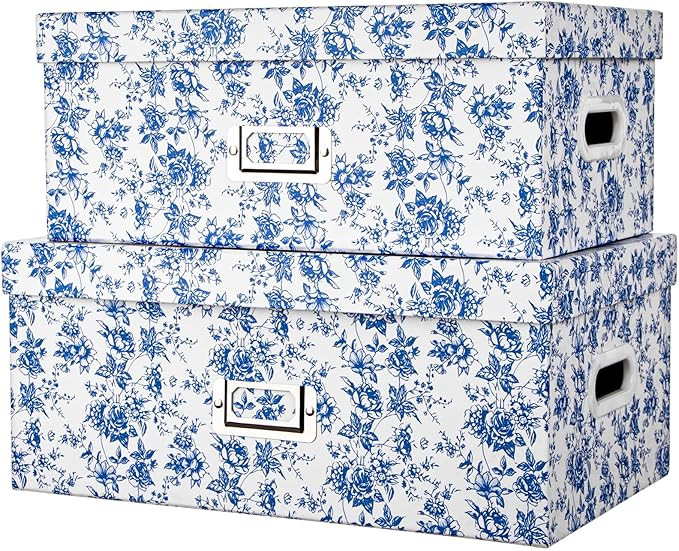 Briful Set of 2 Blue and White Porcelain-Style Storage Boxes with Lids – Elegant Floral Nesting... | Amazon (US)