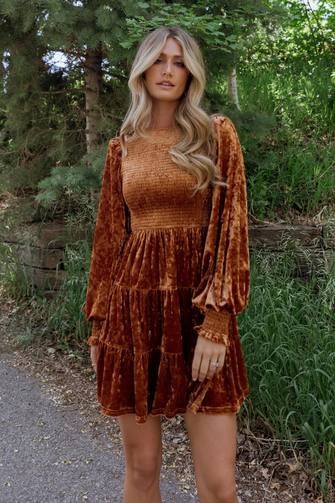 Kele Crushed Velvet Mini Dress | Light Copper | Baltic Born