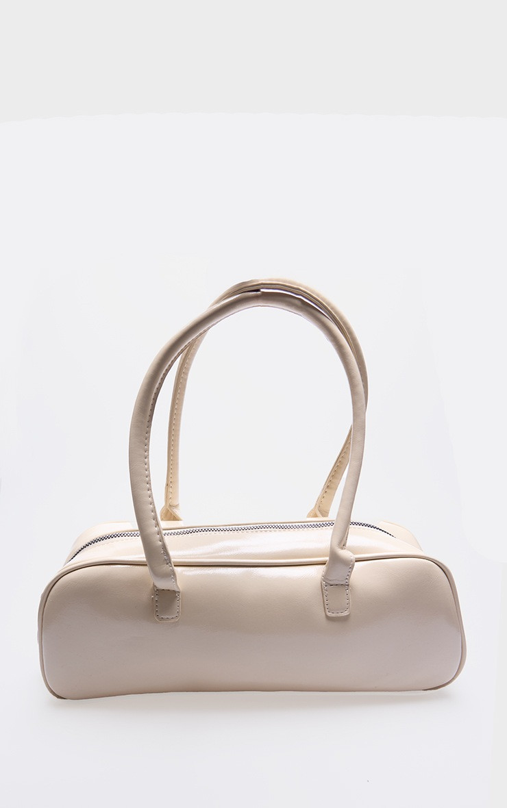Cream Patent PU Baguette Shoulder Bag | PrettyLittleThing UK