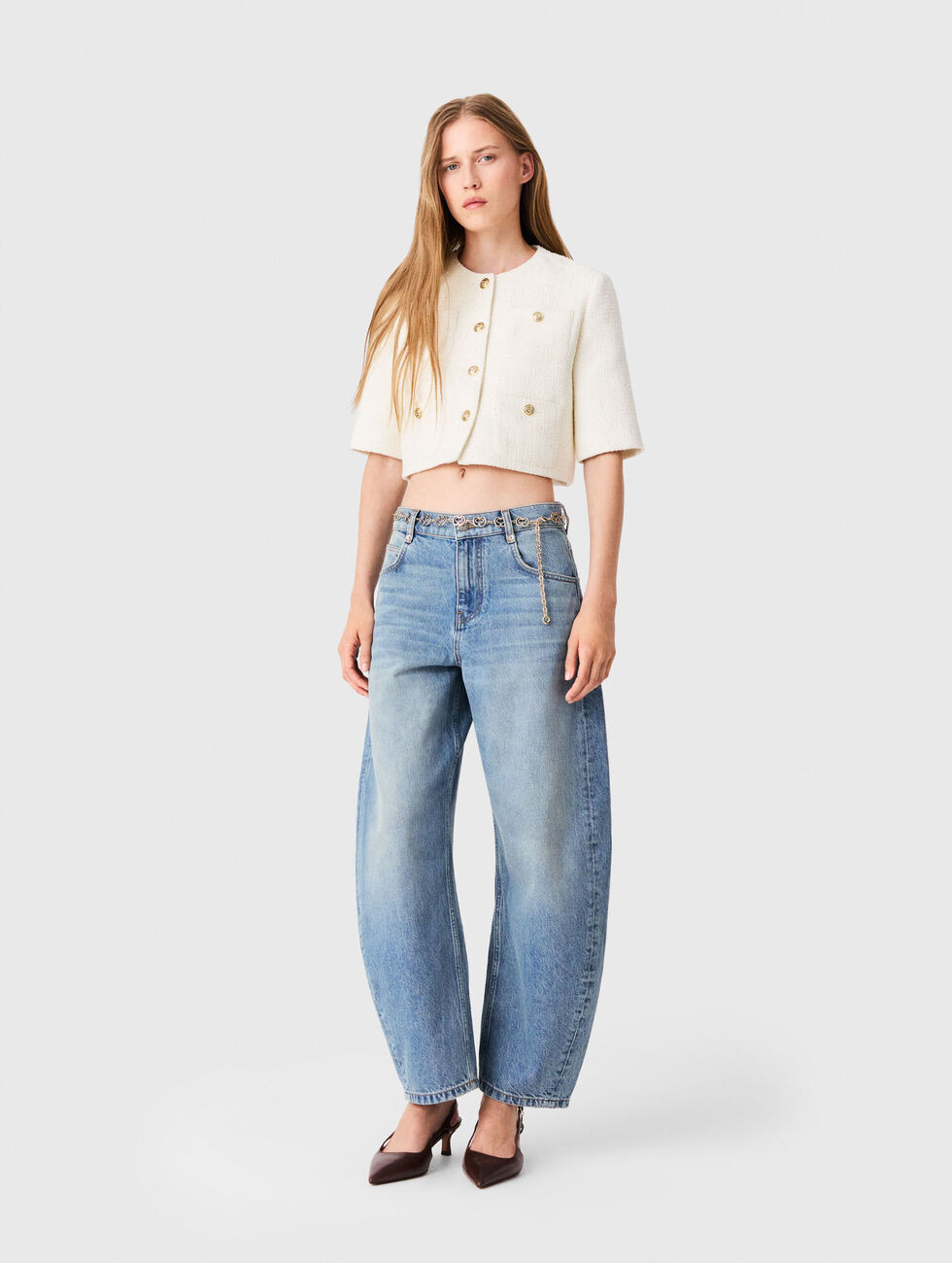 Short-sleeved tweed jacket White for Women | Maje | Maje US