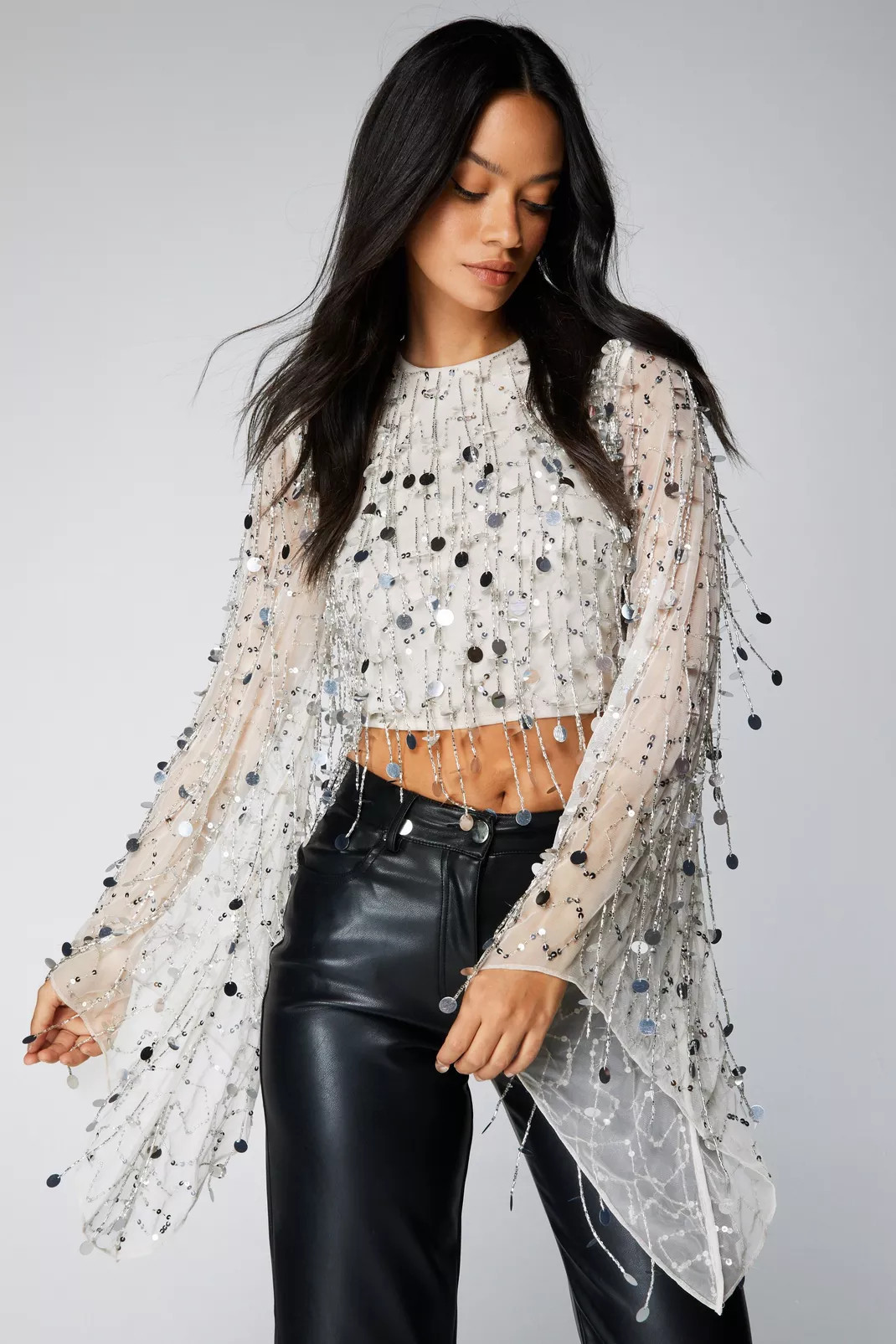 Flare Sleeve Disc Tassel Beaded Crop Top | Nasty Gal US