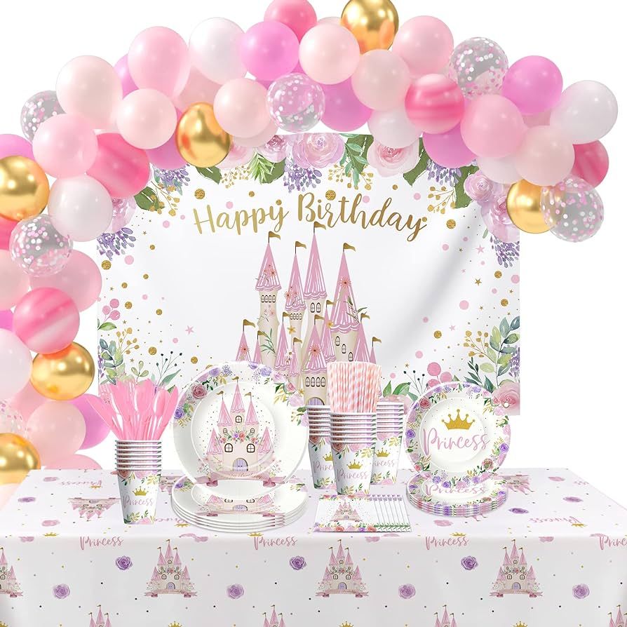 HIPVVILD Princess Birthday Decorations - Princess Birthday Party Supplies, Plate, Cup, Napkin, Ba... | Amazon (US)