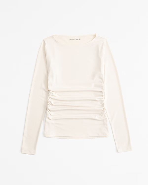 Long-Sleeve Stretch Crepe Slash Top | Abercrombie & Fitch (US)