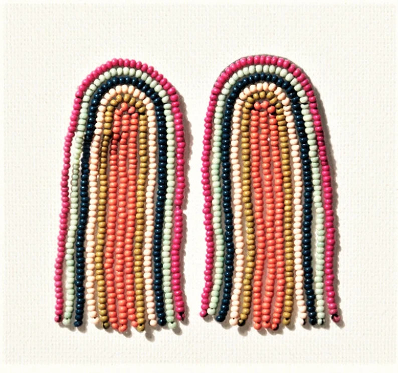 Vibrant Rainbow Seed Bead Bohemian Earrings | Etsy (US)