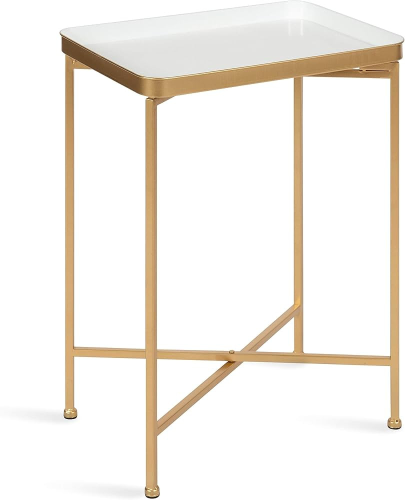 Kate and Laurel Celia Modern Tray Side Table, 18 x 12 x 26, White and Gold, Foldable Rectangular ... | Amazon (US)